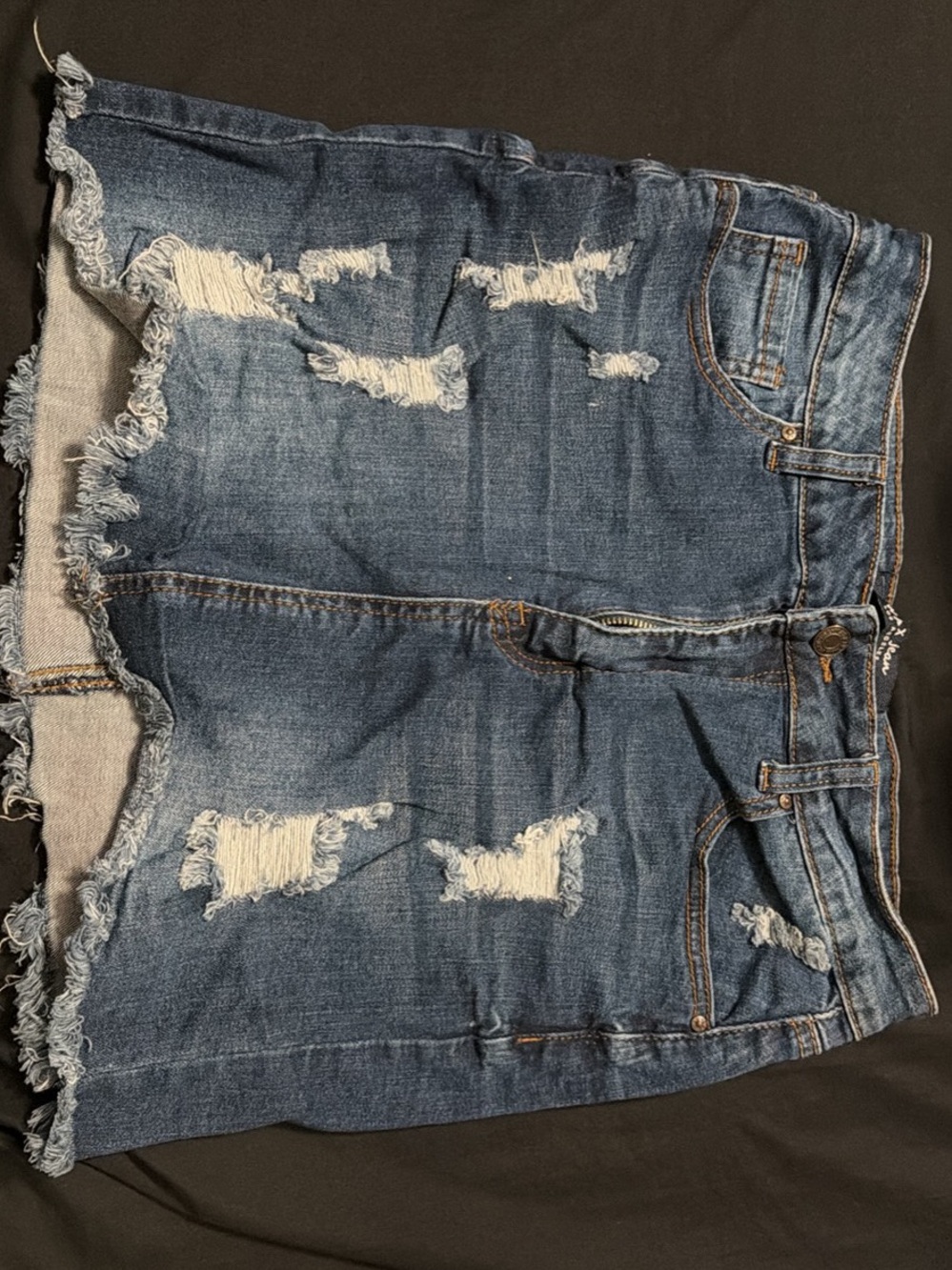 Wax Jean Distressed Denim Mini Skirt - Blue